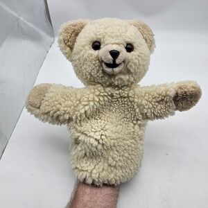 Vintage Russ Berrie Snuggle Bear Hand Puppet Plush Toy Small Cream Soft Cute
